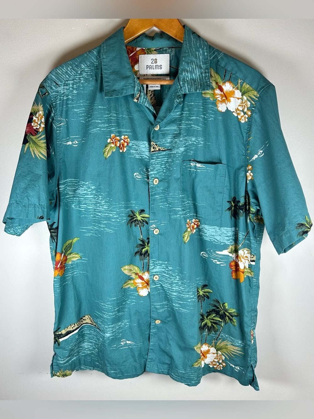 28 Palms Men's Button Down Shirt Size L SS Hawaiian Tropical Floral Print EUC